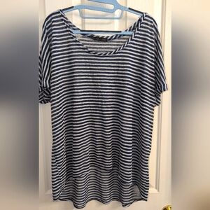 2 Maurices Grey and Navy Stripe Sheer Short Sleeve Top